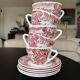 5 cups and 5 saucers Rivanel in red opaline from the 1970s.