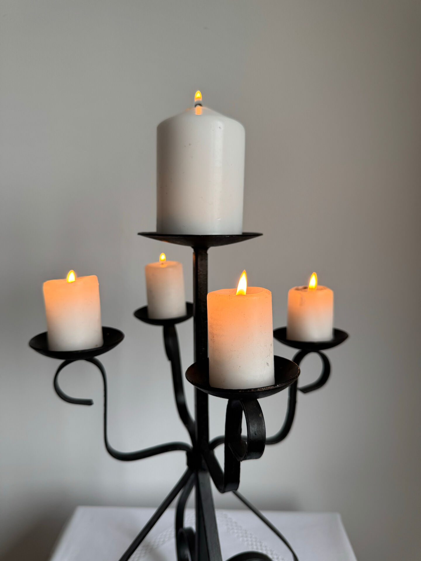 Vintage Brutalist large black wrought iron candelabra