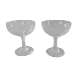 Pair of old crystal champagne glasses wide frieze right foot