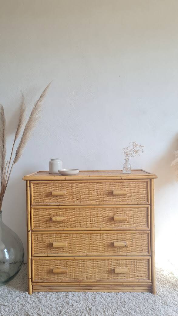 Commode en rotin années 70 vintage