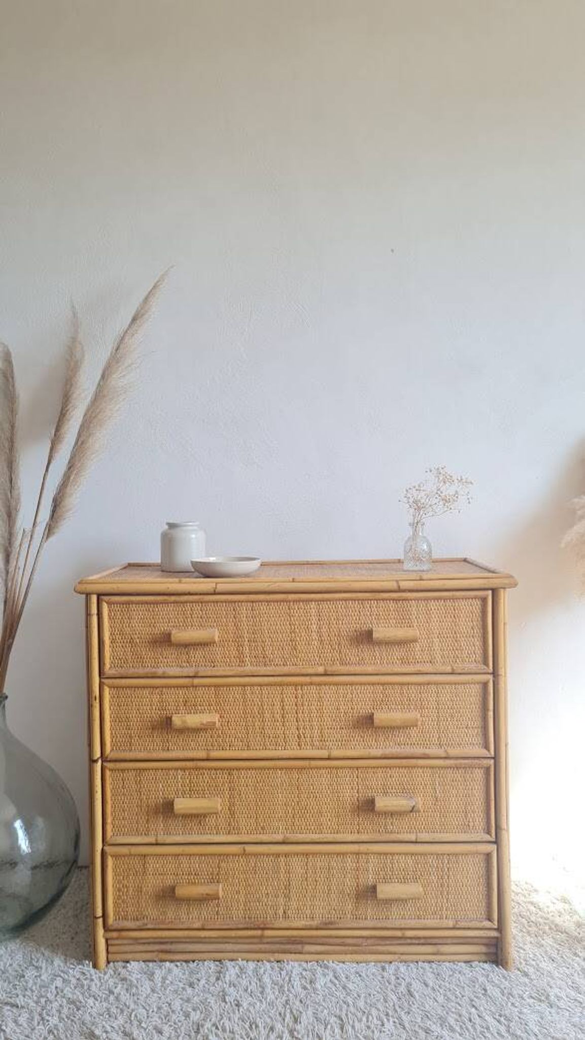 Commode en rotin années 70 vintage