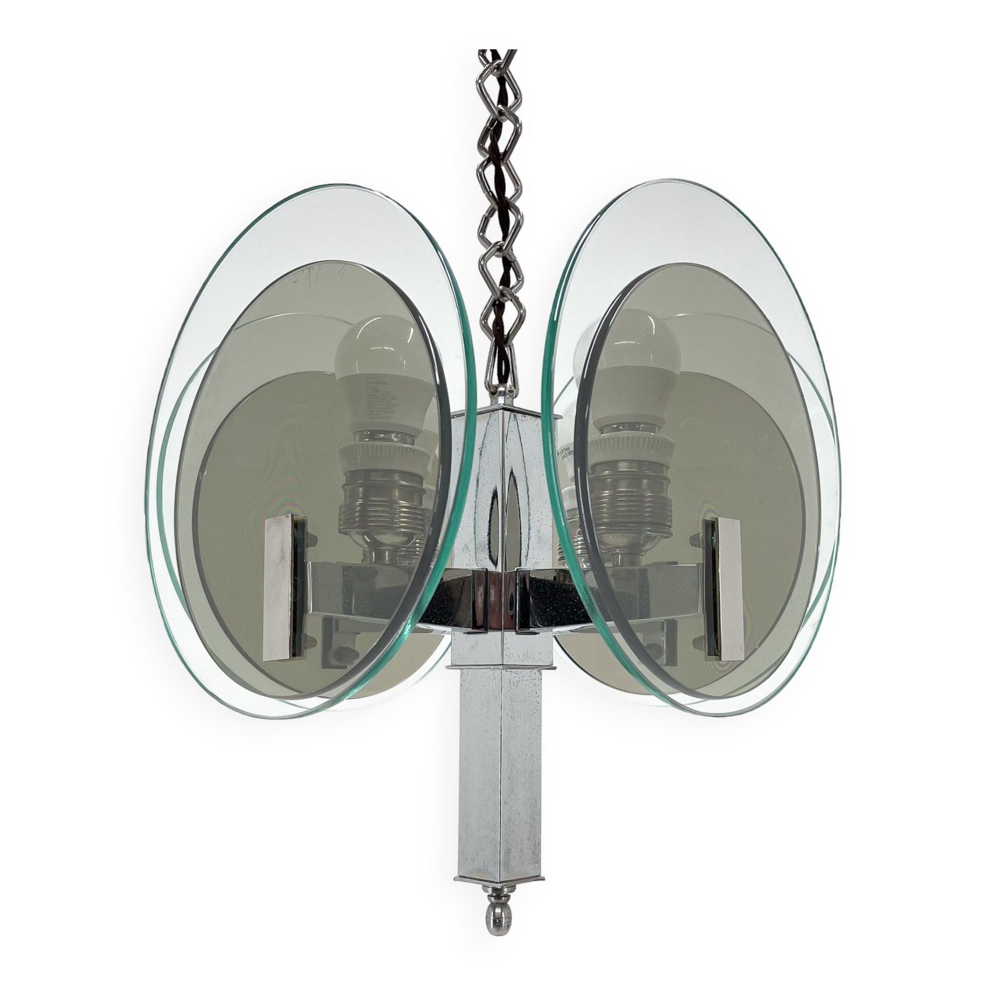Unique art deco chrome & glass chandelier, 1920's