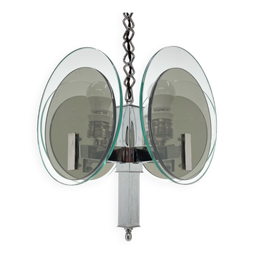 Unique art deco chrome & glass chandelier, 1920's
