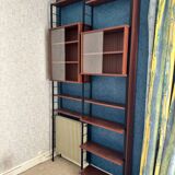 Scandinavian modular library shelves - lacquered mahogany metal 1970