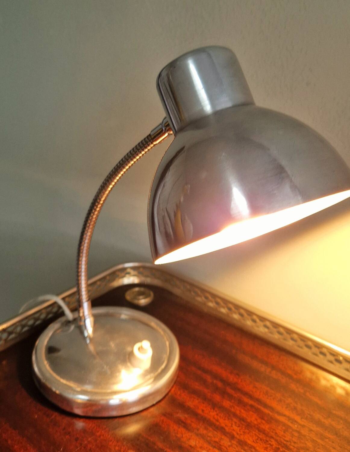 Polished aluminum desk lamp from the 1950s