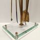 Brass, Iron and Thick Glass Fireplace Tools Set attr. to Fontana Arte