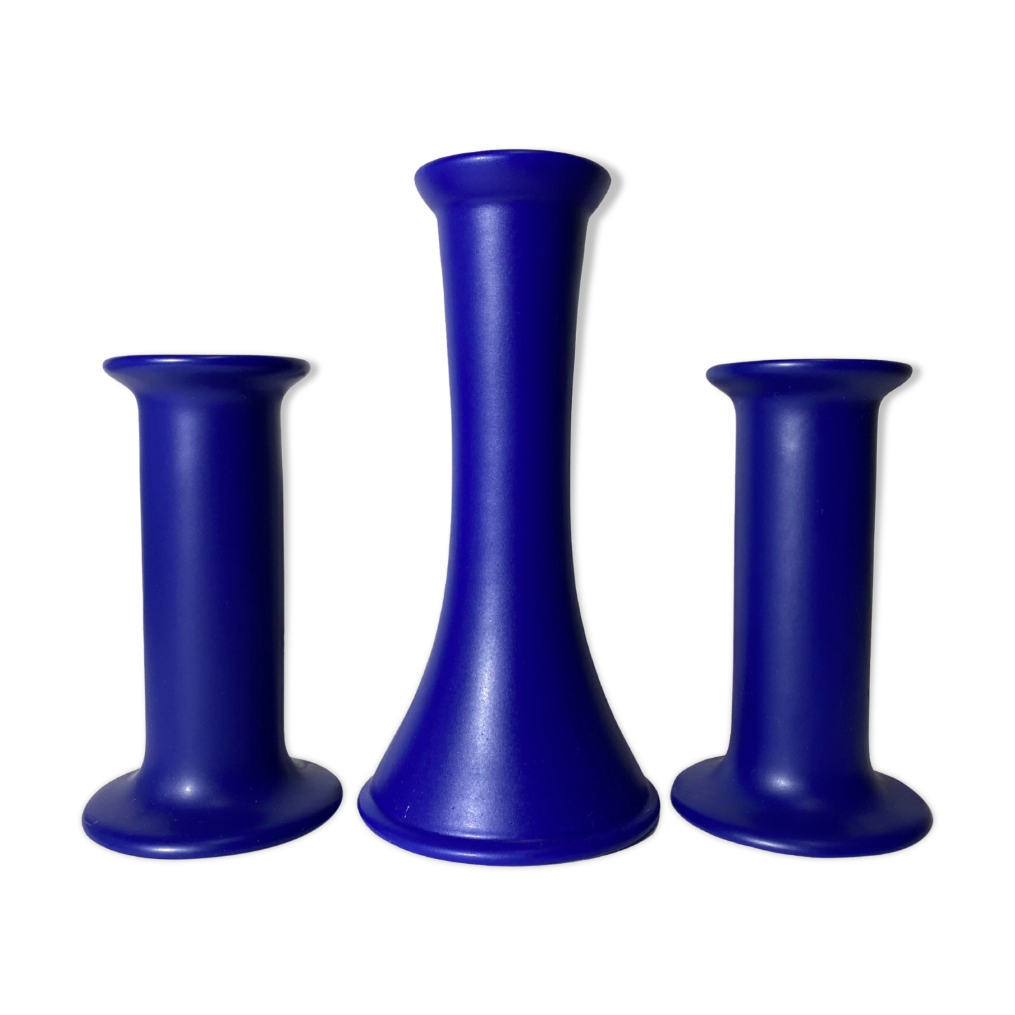 3 Vintage Candlestick Holders - Set of 3 Ceramic Candle Holders BLUE | Mid-Century Design by ODENSE