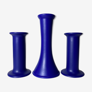 Ensemble de 3 bougeoirs en céramique blue mid-century design par odense