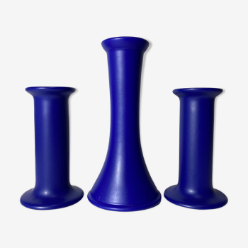 3 Vintage Candlestick Holders - Set of 3 Ceramic Candle Holders BLUE | Mid-Century Design by ODENSE