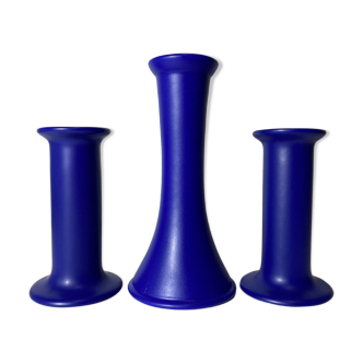 3 Vintage Candlestick Holders - Set of 3 Ceramic Candle Holders BLUE | Mid-Century Design by ODENSE