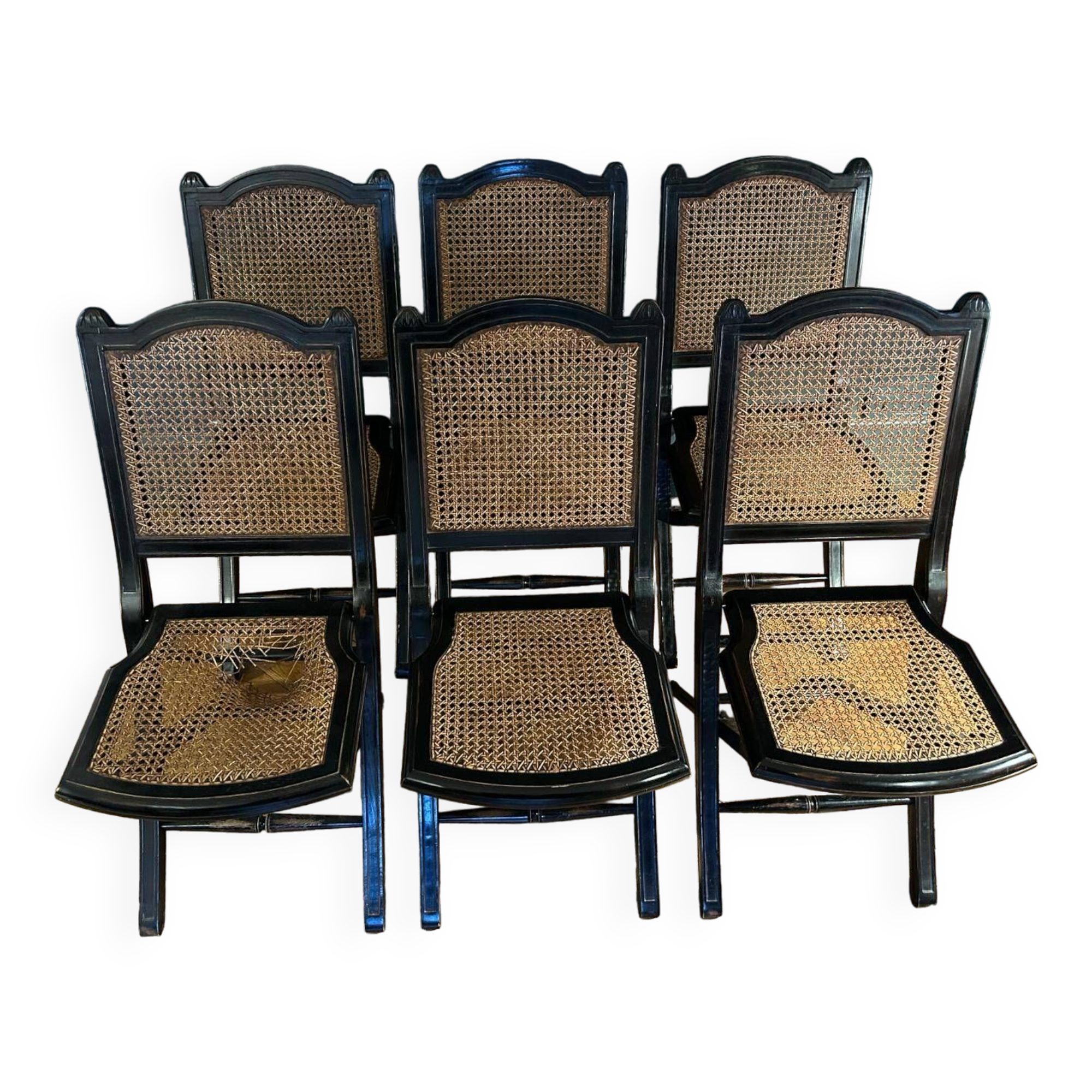 Set of 6 Roche Bobois folding chairs cannage dining room