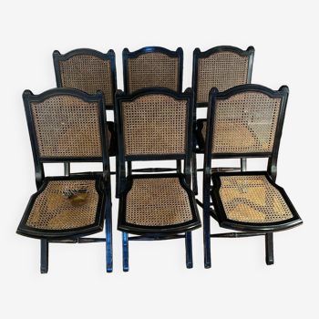 Set of 6 Roche Bobois folding chairs cannage dining room