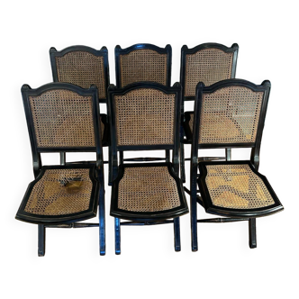 Set of 6 Roche Bobois folding chairs cannage dining room