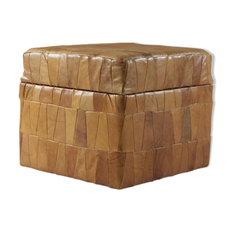 Leather chest pouf, Swiss 1960s