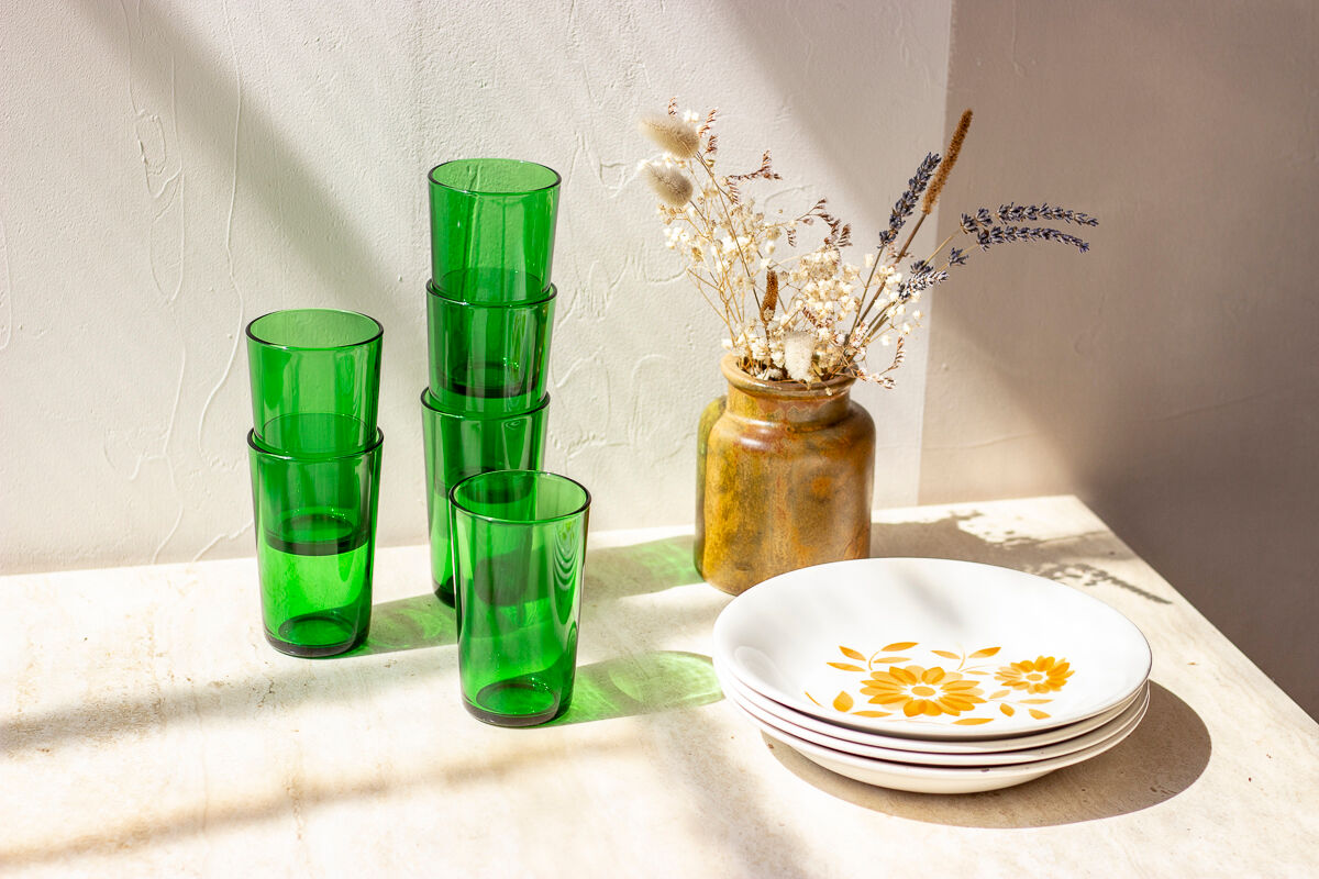 4 assiettes creuses vintage - fleurs oranges