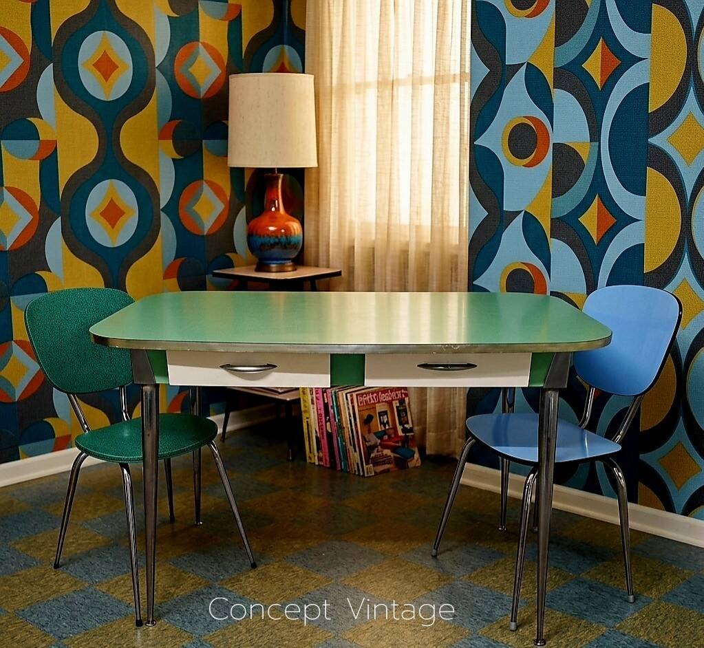 Ensemble Table à tiroirs & 2 Chaises Formica – Circa1950
