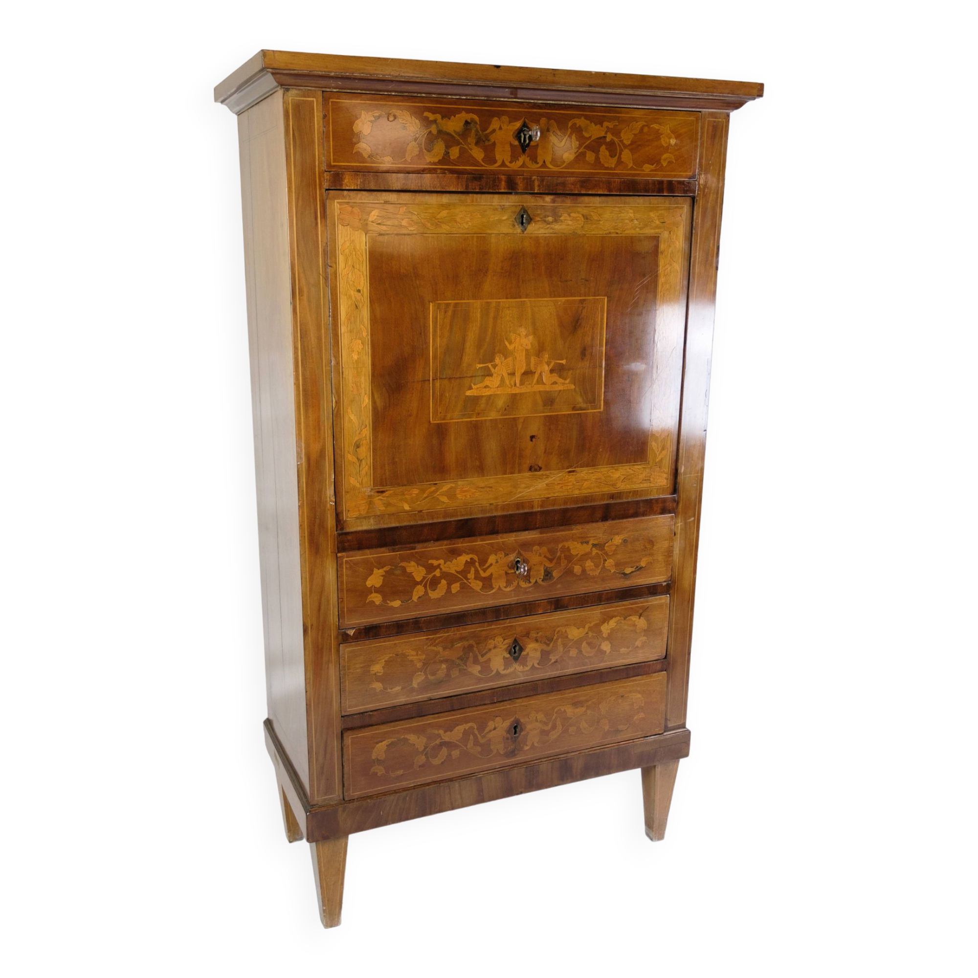 Secretary Empire Style Hand Polished Mahogany With Intarsia From 1820s