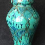 Enamelled ceramic vase, with a flaming blue-green décor