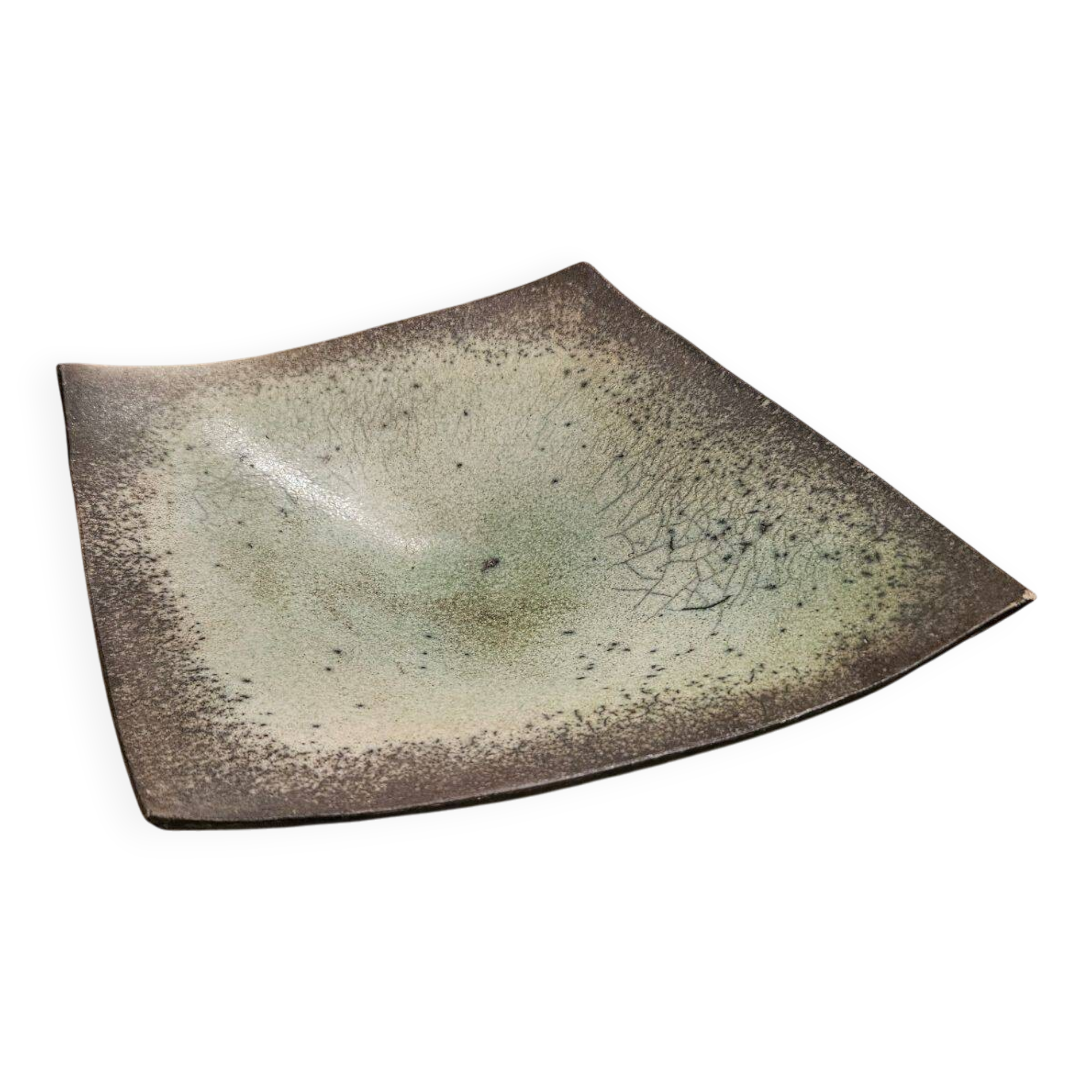 Diamond-shaped Raku bowl signed by Annie Braut
