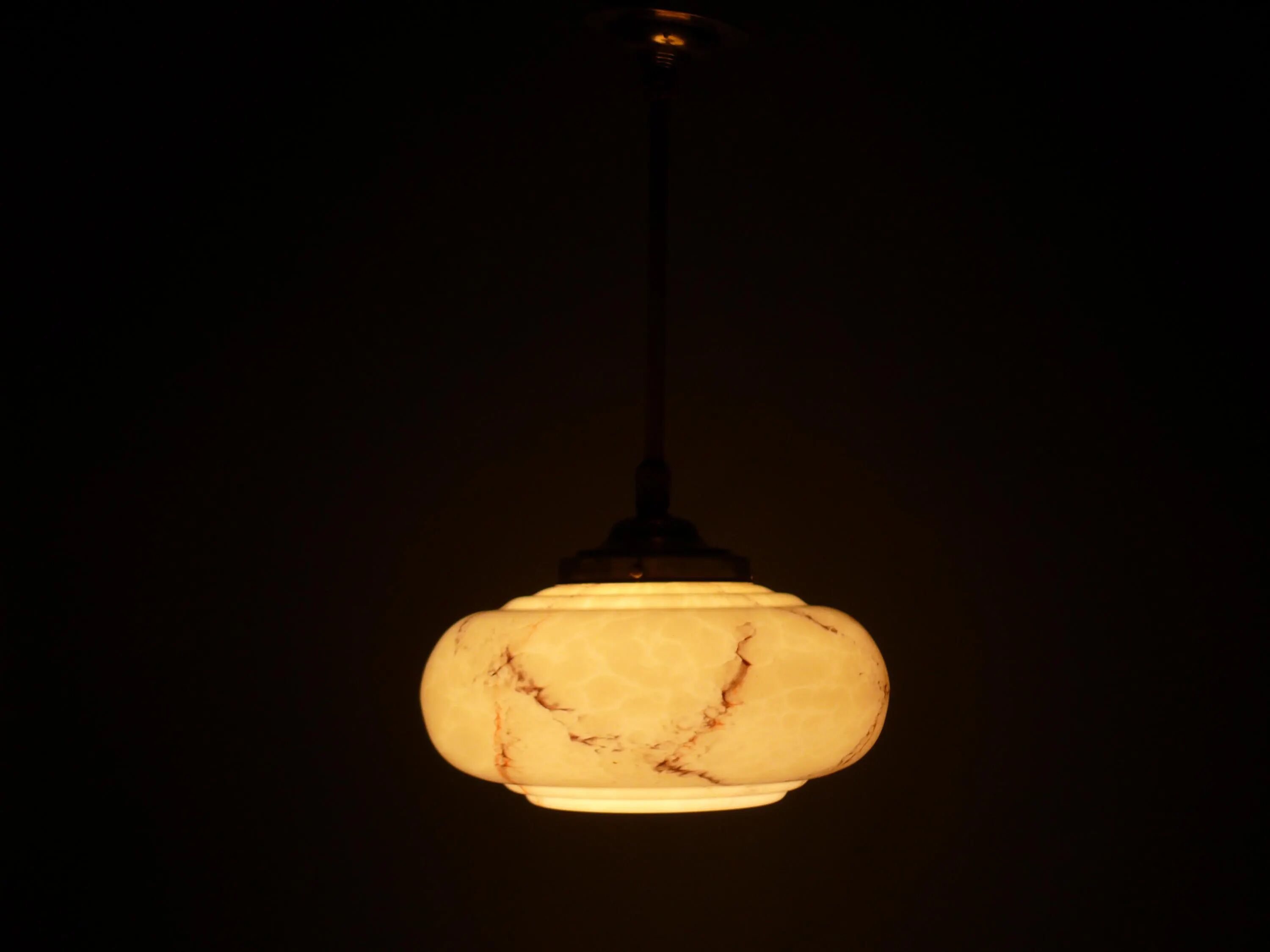 Art Deco Suspension with Beige Glass Shade and Twisted Stem - circa 1920-1930