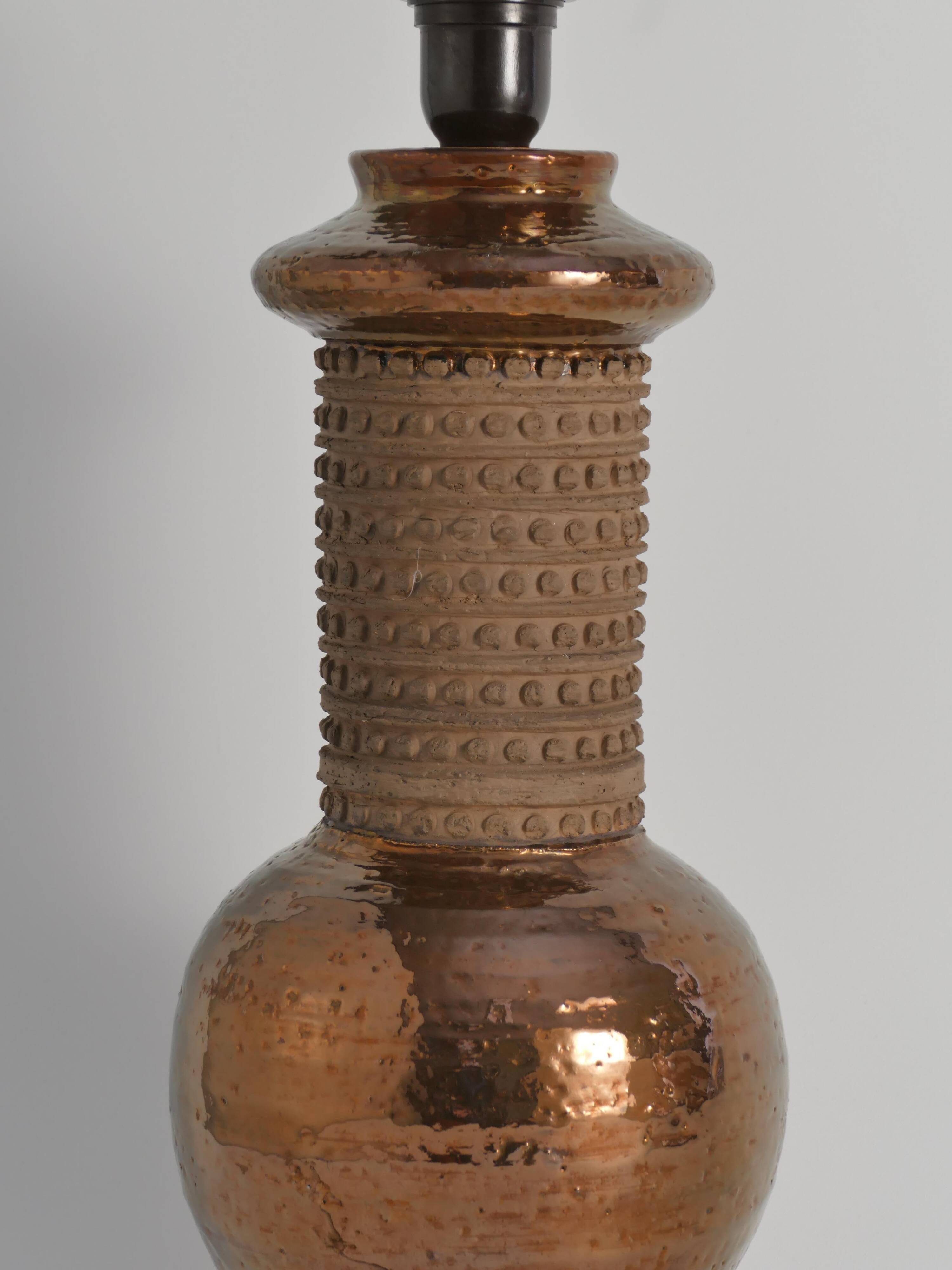 Mid-century Modern Copper-hued Ceramic Table Lamp by Bitossi for Bergboms, 1970s