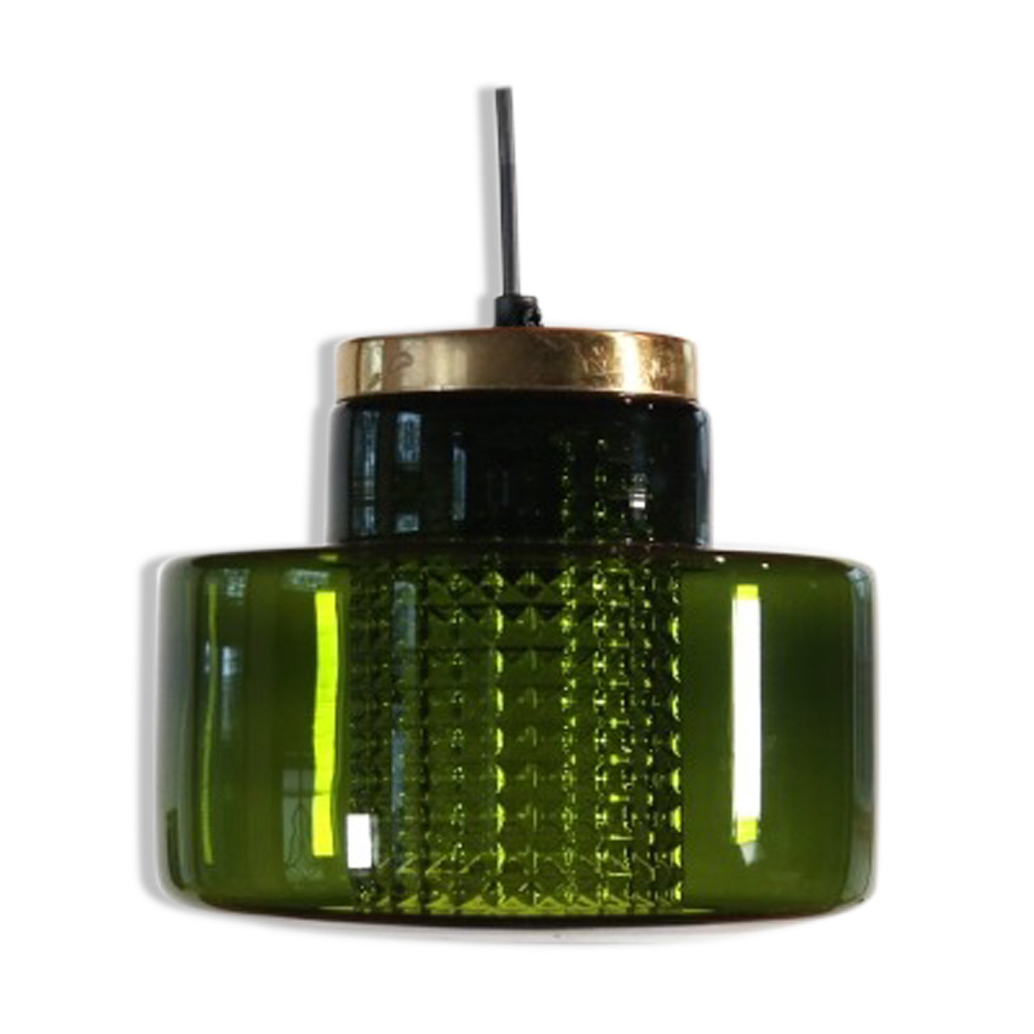 Green glass pendant lamp with crystal by Carl Fagerlund for Orrefors