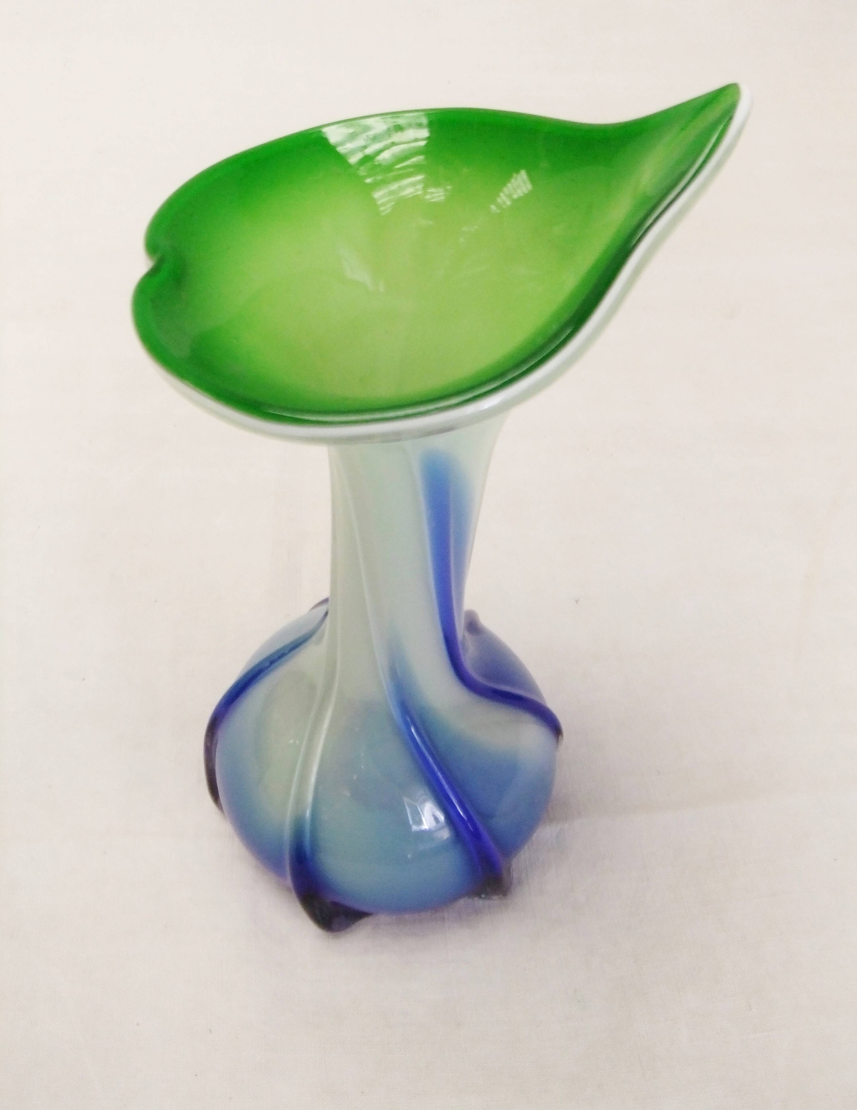 Murano Vase Vintage Floral Soliflore Calla Lily Blown Glass