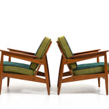 Early 1950s Danish Pair of Easychairs in Oak and Teak