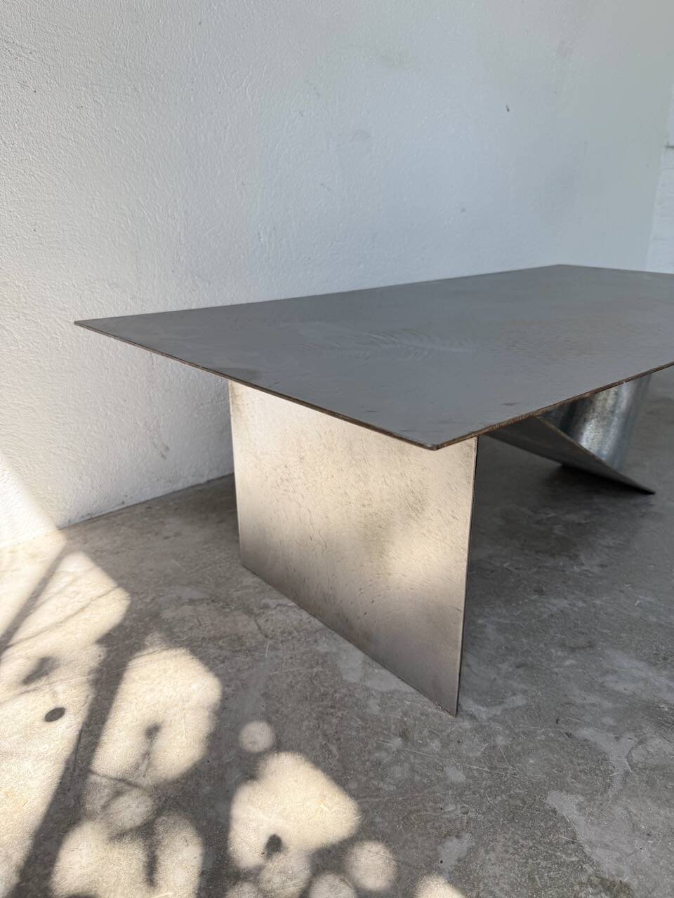 Handcrafted metal coffee table from the 1970s