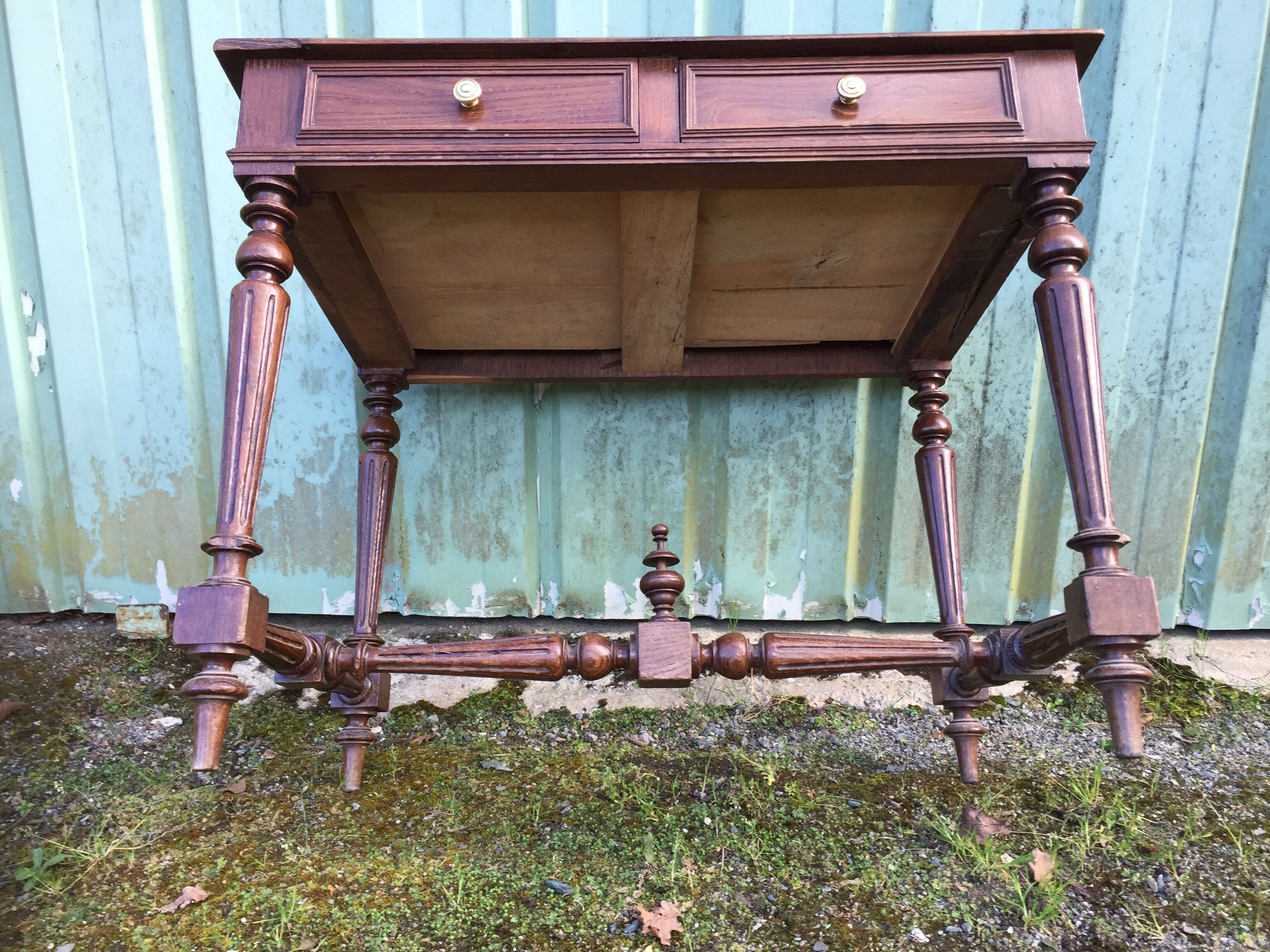 Vintage oak desk table with 2 drawers