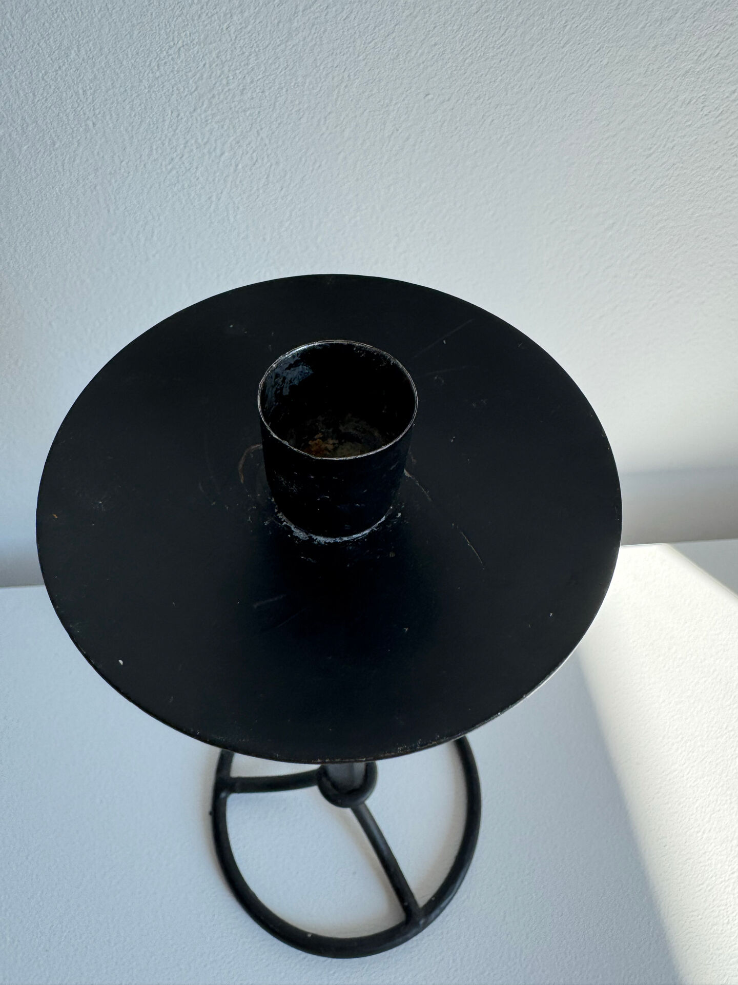 Vintage Brutalist Candle Holder In Black Metal