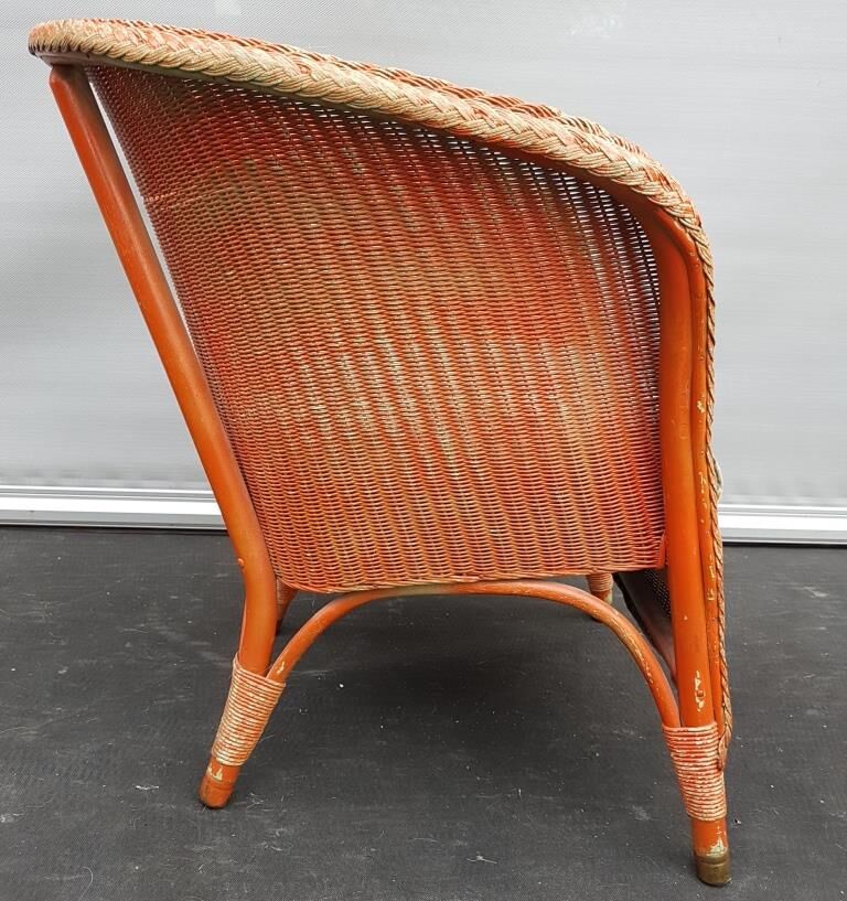 Fauteuil anglais Lloyd Loom kapok orange et vert