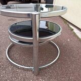 Round coffee table in glass and vintage chrome