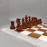 1970s Brown and White Chess Set in Volterra Alabaster Handmade Made in Italy
