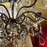 Chandelier en cage en cristal taillé et perles de verre italiennes, années 1800