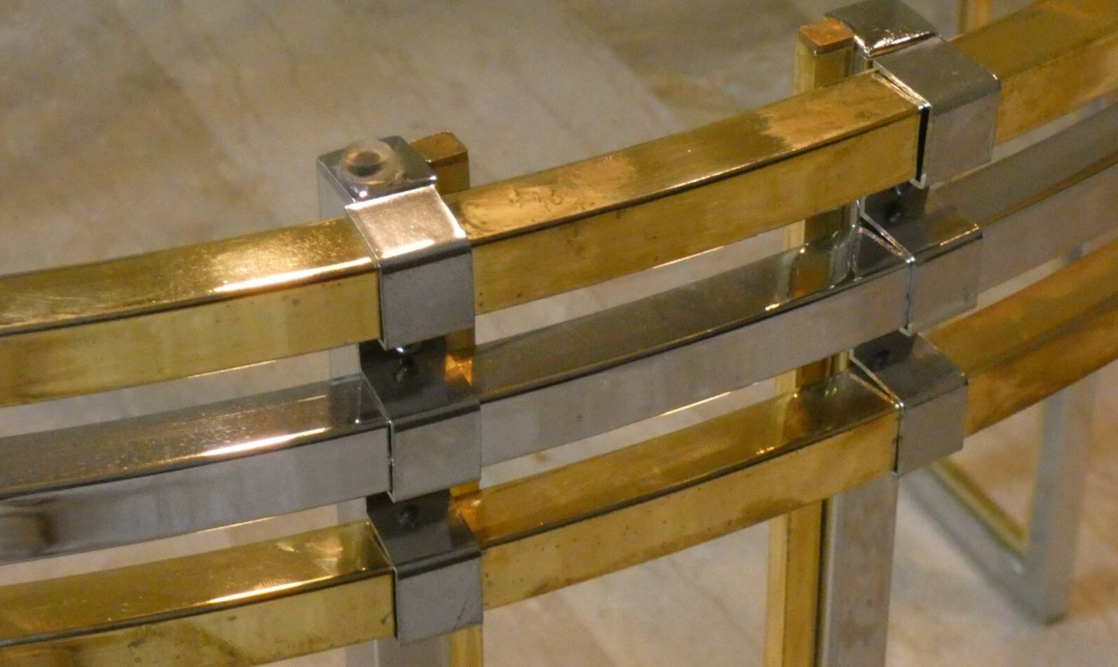 Dining table in chrome and gold steel, Romeo Rega style, Italy, 1970s.