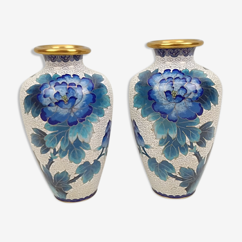 Paire de vases Jingfa déco florale et papillons 18 cm