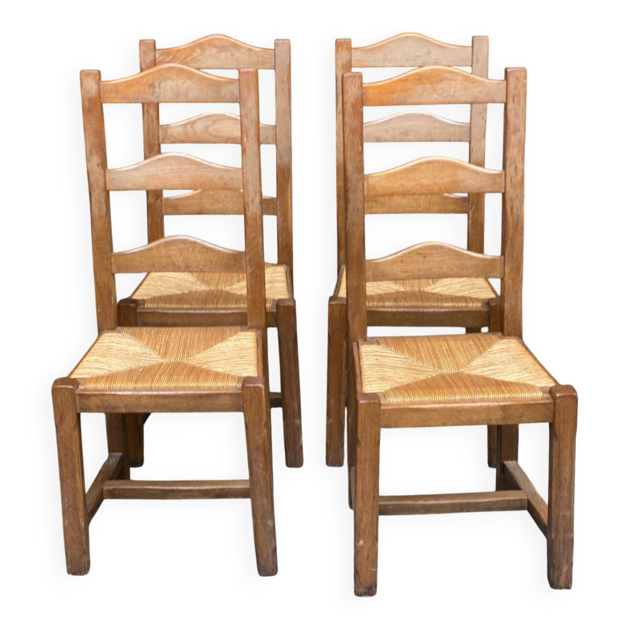 4 solid oak dining chairs with farmhouse straw