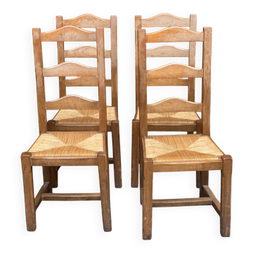 4 solid oak dining chairs with farmhouse straw