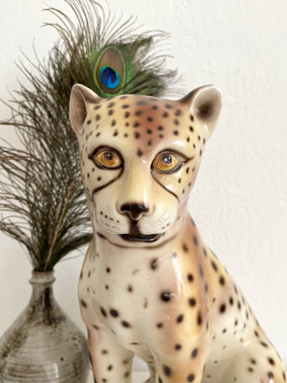 Vintage Italian ceramic leopard statue
