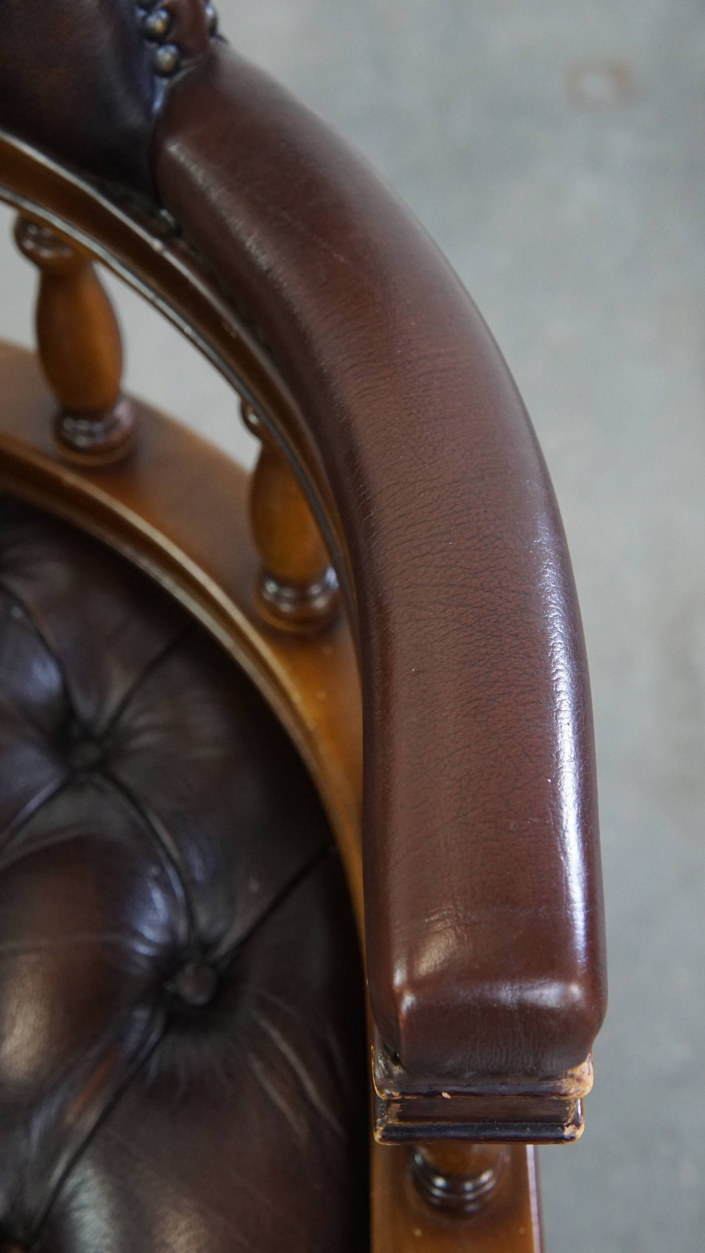 Chesterfield Office Chair on Wheels in Dark Brown Cowhide Leather