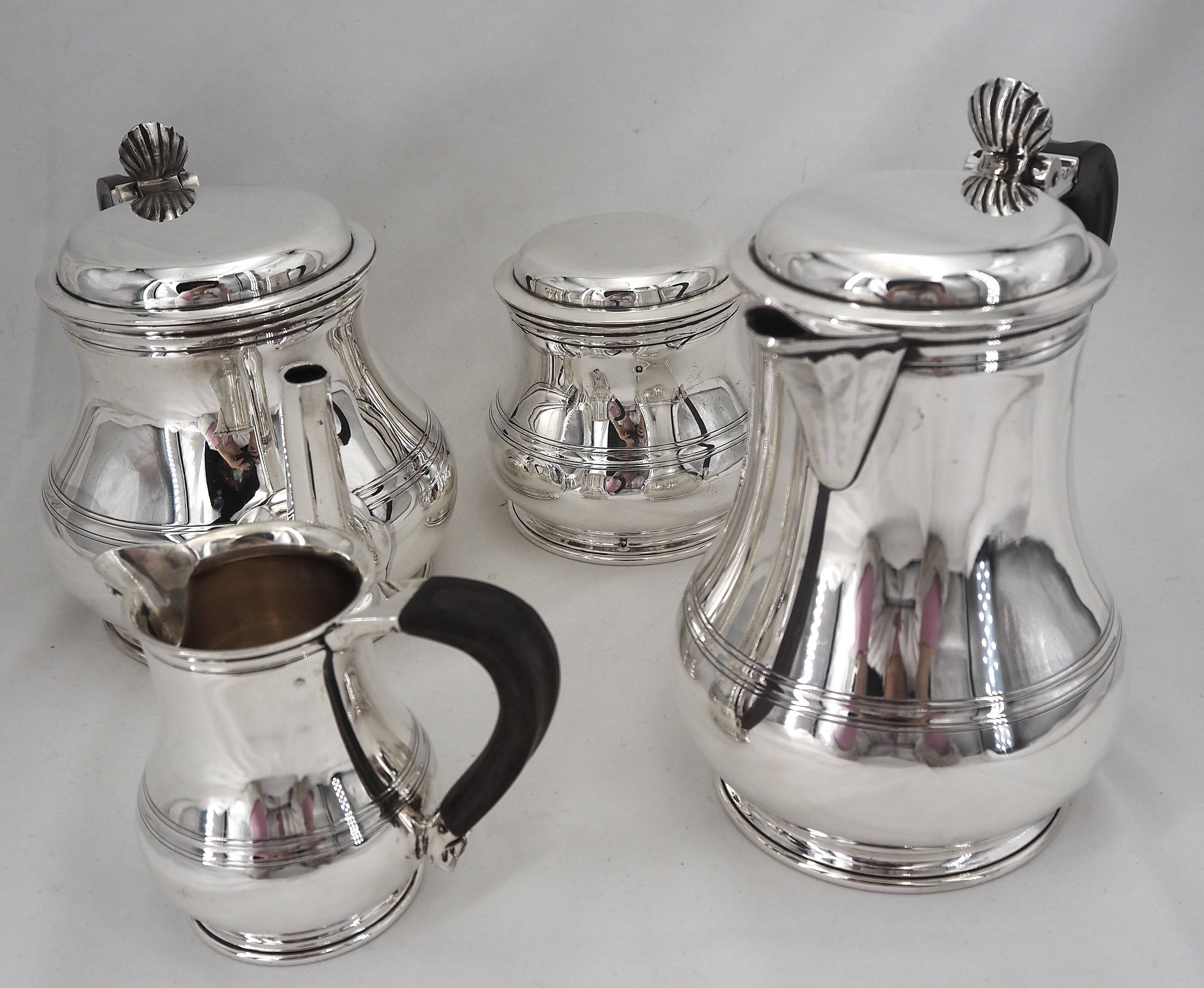 Puiforcat, tea and coffee service, 4 pieces, solid silver Minerva, excellent condition.
