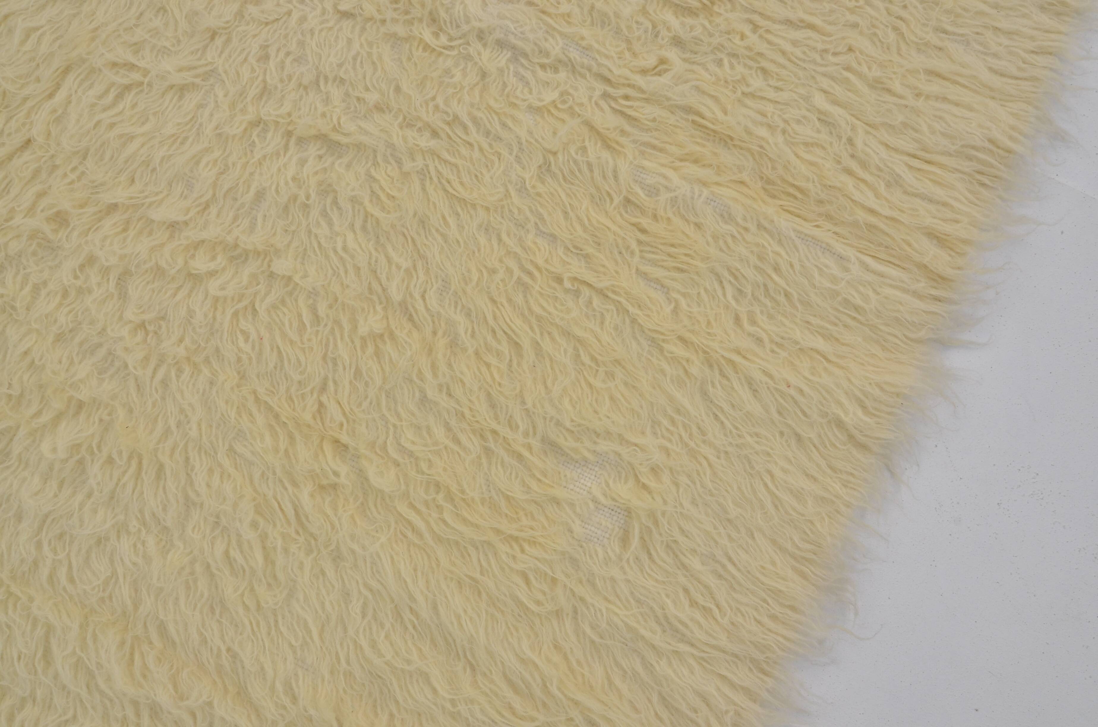 White Vintage Angora Wool Rug sku 1681