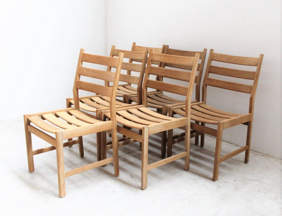 Series of six vintage Scandinavian oak chairs, Kurt Ostervig