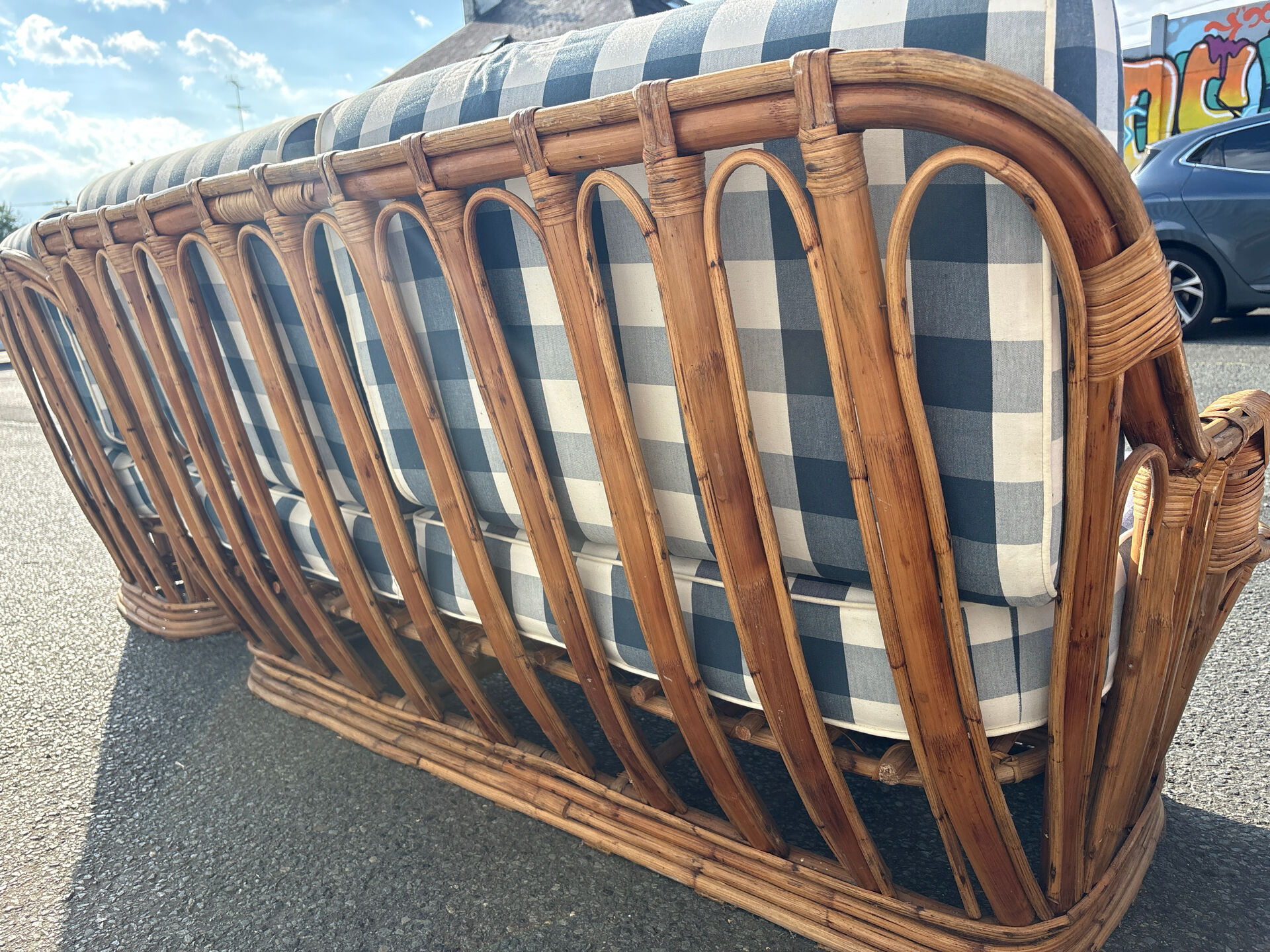 Vintage rattan lounge – sofa and two armchairs – 1960s/70s