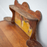 Art nouveau wood shelf, wall shelf with asian scene, antique shelf, interior decoration