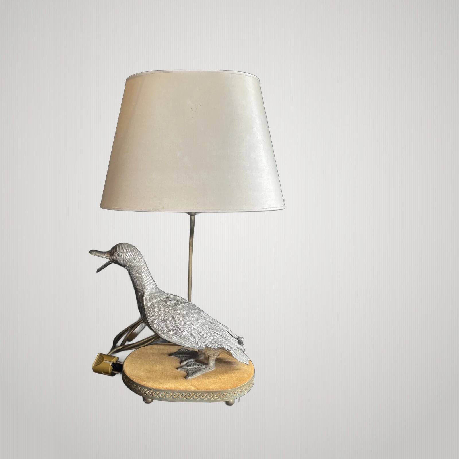 Lampe canard en bronze argenté Maison Charles, début 20e