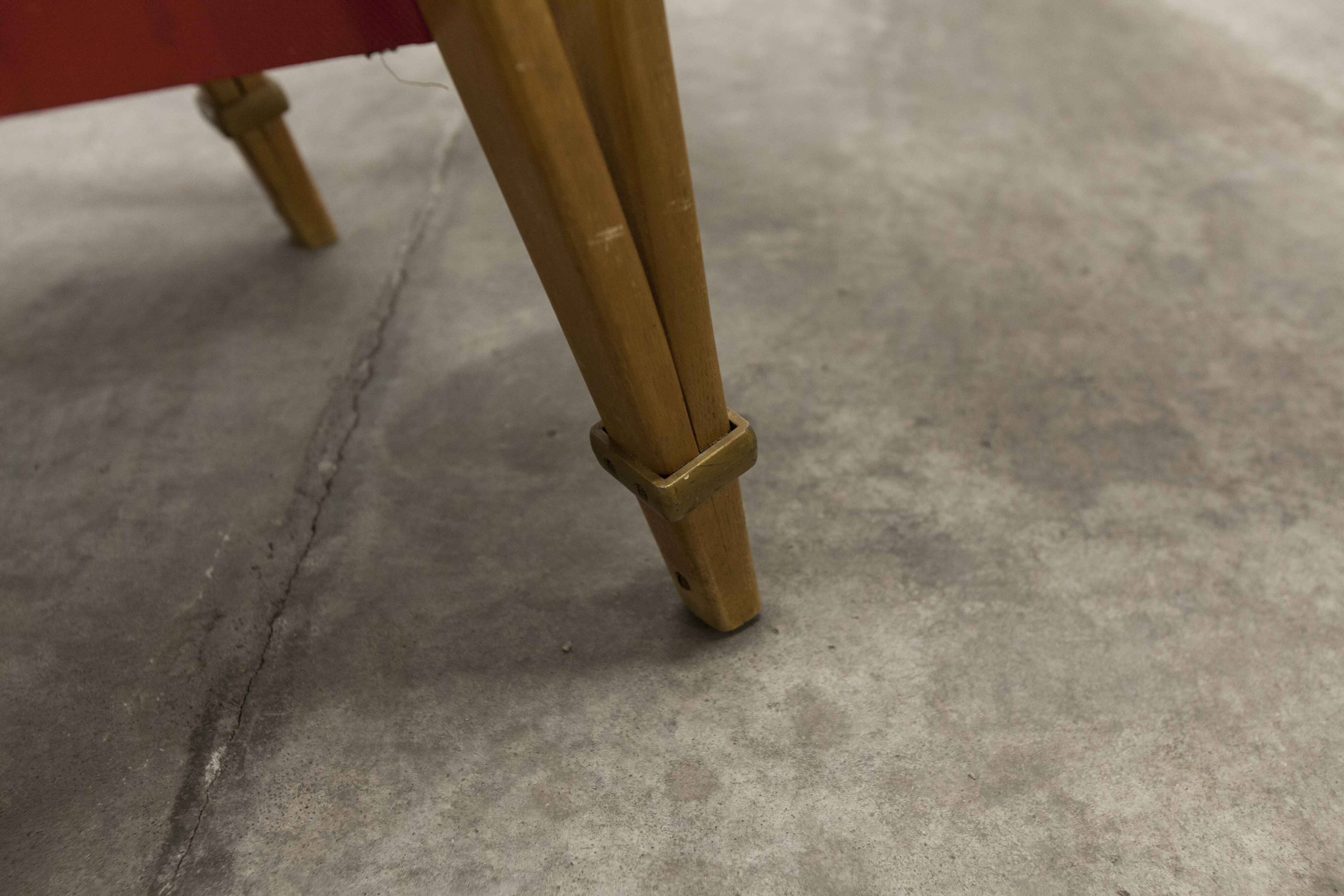 Bow wood armchair by Hugues Steiner 1960 red