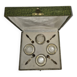 Antique salt cellar set in crystal with spoons – early 20th century