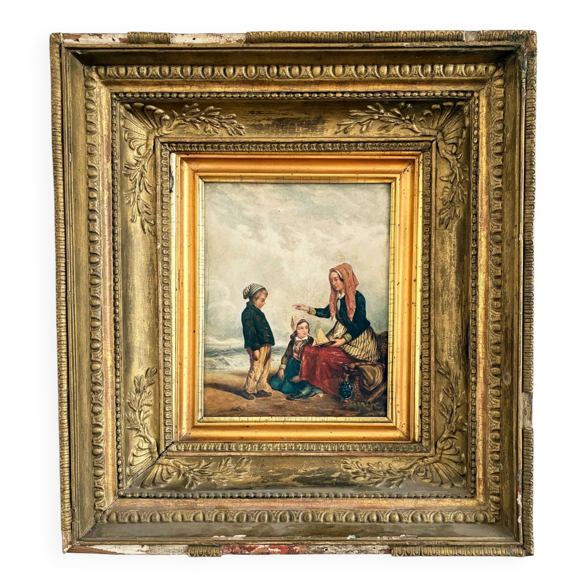Antique seaside oil painting, c. 1845